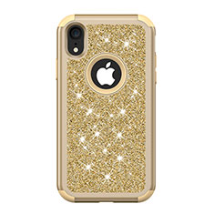 Custodia Silicone e Plastica Opaca Cover Fronte e Retro 360 Gradi Bling-Bling per Apple iPhone XR Oro