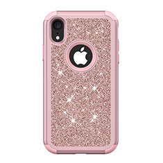 Custodia Silicone e Plastica Opaca Cover Fronte e Retro 360 Gradi Bling-Bling per Apple iPhone XR Oro Rosa
