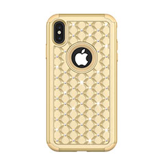 Custodia Silicone e Plastica Opaca Cover Fronte e Retro 360 Gradi Bling-Bling per Apple iPhone Xs Max Oro