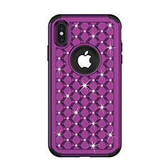 Custodia Silicone e Plastica Opaca Cover Fronte e Retro 360 Gradi Bling-Bling per Apple iPhone Xs Max Viola