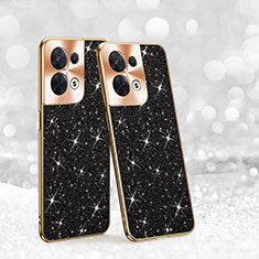 Custodia Silicone e Plastica Opaca Cover Fronte e Retro 360 Gradi Bling-Bling per Oppo Reno8 5G Nero