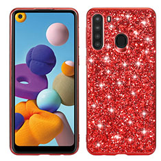 Custodia Silicone e Plastica Opaca Cover Fronte e Retro 360 Gradi Bling-Bling per Samsung Galaxy A21 Rosso