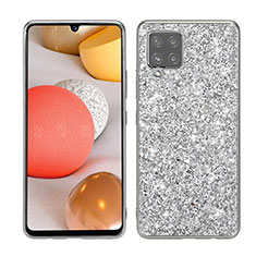 Custodia Silicone e Plastica Opaca Cover Fronte e Retro 360 Gradi Bling-Bling per Samsung Galaxy A42 5G Argento