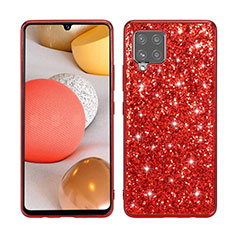 Custodia Silicone e Plastica Opaca Cover Fronte e Retro 360 Gradi Bling-Bling per Samsung Galaxy A42 5G Rosso