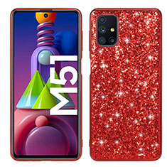 Custodia Silicone e Plastica Opaca Cover Fronte e Retro 360 Gradi Bling-Bling per Samsung Galaxy M51 Rosso