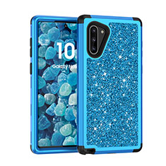 Custodia Silicone e Plastica Opaca Cover Fronte e Retro 360 Gradi Bling-Bling per Samsung Galaxy Note 10 5G Blu