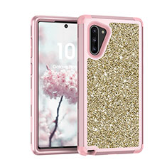 Custodia Silicone e Plastica Opaca Cover Fronte e Retro 360 Gradi Bling-Bling per Samsung Galaxy Note 10 5G Rosa