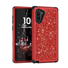 Custodia Silicone e Plastica Opaca Cover Fronte e Retro 360 Gradi Bling-Bling per Samsung Galaxy Note 10 5G Rosso