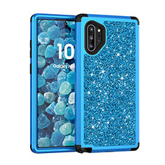 Custodia Silicone e Plastica Opaca Cover Fronte e Retro 360 Gradi Bling-Bling per Samsung Galaxy Note 10 Plus Blu
