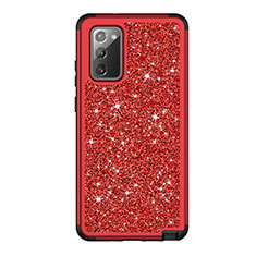 Custodia Silicone e Plastica Opaca Cover Fronte e Retro 360 Gradi Bling-Bling per Samsung Galaxy Note 20 5G Rosso