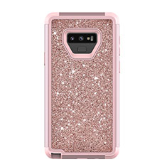 Custodia Silicone e Plastica Opaca Cover Fronte e Retro 360 Gradi Bling-Bling per Samsung Galaxy Note 9 Oro Rosa