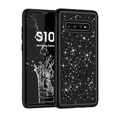 Custodia Silicone e Plastica Opaca Cover Fronte e Retro 360 Gradi Bling-Bling per Samsung Galaxy S10 5G Nero