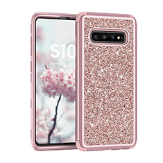 Custodia Silicone e Plastica Opaca Cover Fronte e Retro 360 Gradi Bling-Bling per Samsung Galaxy S10 5G Oro Rosa