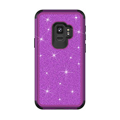 Custodia Silicone e Plastica Opaca Cover Fronte e Retro 360 Gradi Bling-Bling per Samsung Galaxy S9 Viola