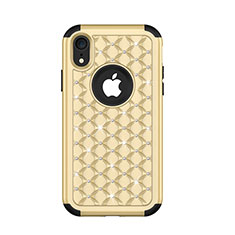 Custodia Silicone e Plastica Opaca Cover Fronte e Retro 360 Gradi Bling-Bling U01 per Apple iPhone XR Oro