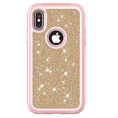 Custodia Silicone e Plastica Opaca Cover Fronte e Retro 360 Gradi Bling-Bling U01 per Apple iPhone Xs Rosa