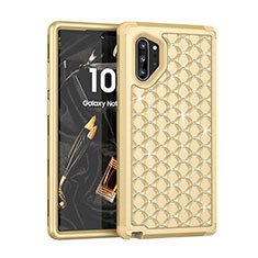 Custodia Silicone e Plastica Opaca Cover Fronte e Retro 360 Gradi Bling-Bling U01 per Samsung Galaxy Note 10 Plus 5G Oro