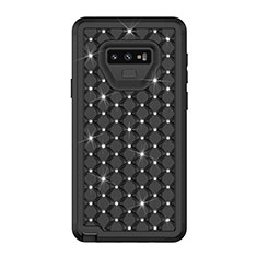 Custodia Silicone e Plastica Opaca Cover Fronte e Retro 360 Gradi Bling-Bling U01 per Samsung Galaxy Note 9 Nero