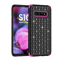 Custodia Silicone e Plastica Opaca Cover Fronte e Retro 360 Gradi Bling-Bling U01 per Samsung Galaxy S10 5G Nero