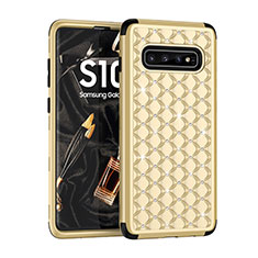 Custodia Silicone e Plastica Opaca Cover Fronte e Retro 360 Gradi Bling-Bling U01 per Samsung Galaxy S10 5G Oro e Nero