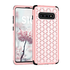 Custodia Silicone e Plastica Opaca Cover Fronte e Retro 360 Gradi Bling-Bling U01 per Samsung Galaxy S10 5G Rosa