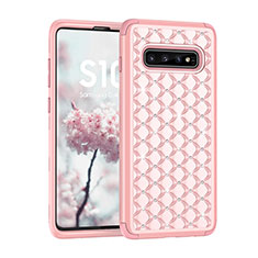 Custodia Silicone e Plastica Opaca Cover Fronte e Retro 360 Gradi Bling-Bling U01 per Samsung Galaxy S10 Oro Rosa