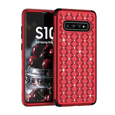 Custodia Silicone e Plastica Opaca Cover Fronte e Retro 360 Gradi Bling-Bling U01 per Samsung Galaxy S10 Rosso