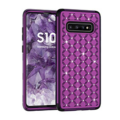 Custodia Silicone e Plastica Opaca Cover Fronte e Retro 360 Gradi Bling-Bling U01 per Samsung Galaxy S10 Viola