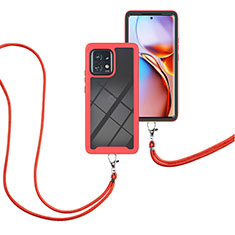 Custodia Silicone e Plastica Opaca Cover Fronte e Retro 360 Gradi con Cinghia Cordino Mano per Motorola Moto Edge 40 Pro 5G Rosso