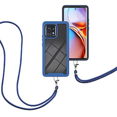 Custodia Silicone e Plastica Opaca Cover Fronte e Retro 360 Gradi con Cinghia Cordino Mano per Motorola Moto Edge Plus (2023) 5G Blu
