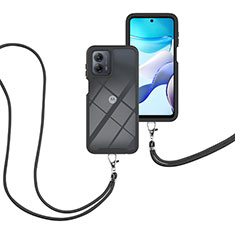 Custodia Silicone e Plastica Opaca Cover Fronte e Retro 360 Gradi con Cinghia Cordino Mano per Motorola Moto G 5G (2023) Nero