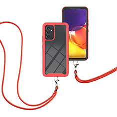 Custodia Silicone e Plastica Opaca Cover Fronte e Retro 360 Gradi con Cinghia Cordino Mano per Samsung Galaxy A05s Rosso