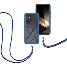 Custodia Silicone e Plastica Opaca Cover Fronte e Retro 360 Gradi con Cinghia Cordino Mano per Samsung Galaxy A15 5G Blu