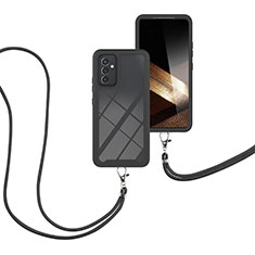 Custodia Silicone e Plastica Opaca Cover Fronte e Retro 360 Gradi con Cinghia Cordino Mano per Samsung Galaxy A15 5G Nero