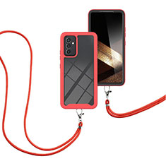 Custodia Silicone e Plastica Opaca Cover Fronte e Retro 360 Gradi con Cinghia Cordino Mano per Samsung Galaxy A15 LTE Rosso