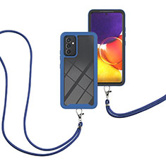 Custodia Silicone e Plastica Opaca Cover Fronte e Retro 360 Gradi con Cinghia Cordino Mano per Samsung Galaxy A25 5G Blu