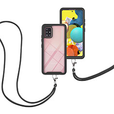 Custodia Silicone e Plastica Opaca Cover Fronte e Retro 360 Gradi con Cinghia Cordino Mano per Samsung Galaxy A51 5G Nero