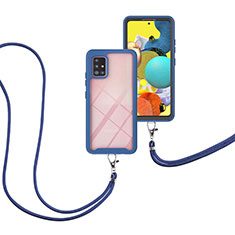 Custodia Silicone e Plastica Opaca Cover Fronte e Retro 360 Gradi con Cinghia Cordino Mano per Samsung Galaxy M40S Blu