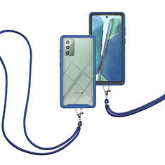 Custodia Silicone e Plastica Opaca Cover Fronte e Retro 360 Gradi con Cinghia Cordino Mano per Samsung Galaxy Note 20 5G Blu