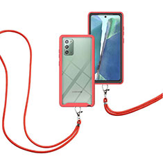 Custodia Silicone e Plastica Opaca Cover Fronte e Retro 360 Gradi con Cinghia Cordino Mano per Samsung Galaxy Note 20 5G Rosso