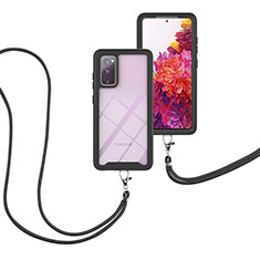 Custodia Silicone e Plastica Opaca Cover Fronte e Retro 360 Gradi con Cinghia Cordino Mano per Samsung Galaxy S20 FE (2022) 5G Nero