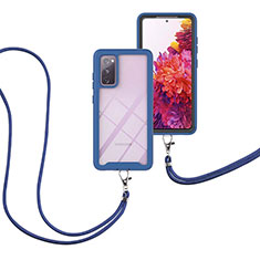 Custodia Silicone e Plastica Opaca Cover Fronte e Retro 360 Gradi con Cinghia Cordino Mano per Samsung Galaxy S20 FE 4G Blu