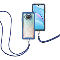 Custodia Silicone e Plastica Opaca Cover Fronte e Retro 360 Gradi con Cinghia Cordino Mano per Xiaomi Mi 10i 5G Blu