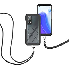 Custodia Silicone e Plastica Opaca Cover Fronte e Retro 360 Gradi con Cinghia Cordino Mano per Xiaomi Mi 10T 5G Nero