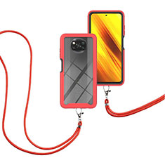 Custodia Silicone e Plastica Opaca Cover Fronte e Retro 360 Gradi con Cinghia Cordino Mano per Xiaomi Poco X3 Pro Rosso