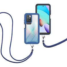 Custodia Silicone e Plastica Opaca Cover Fronte e Retro 360 Gradi con Cinghia Cordino Mano per Xiaomi Redmi 10 4G Blu