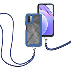 Custodia Silicone e Plastica Opaca Cover Fronte e Retro 360 Gradi con Cinghia Cordino Mano per Xiaomi Redmi 9T 4G Blu
