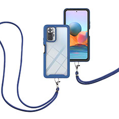 Custodia Silicone e Plastica Opaca Cover Fronte e Retro 360 Gradi con Cinghia Cordino Mano per Xiaomi Redmi Note 10 Pro 4G Blu