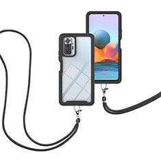 Custodia Silicone e Plastica Opaca Cover Fronte e Retro 360 Gradi con Cinghia Cordino Mano per Xiaomi Redmi Note 10 Pro 4G Nero