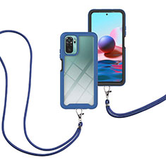 Custodia Silicone e Plastica Opaca Cover Fronte e Retro 360 Gradi con Cinghia Cordino Mano per Xiaomi Redmi Note 10S 4G Blu